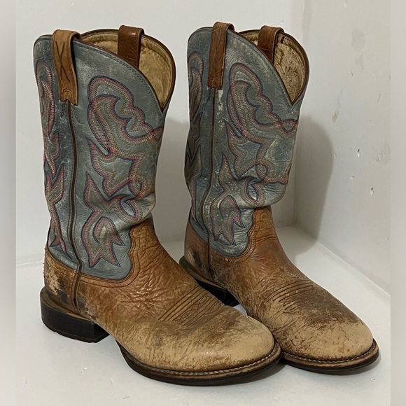 Twisted X Shoes Twisted X All Leather Tan And Blue Western Cowboy